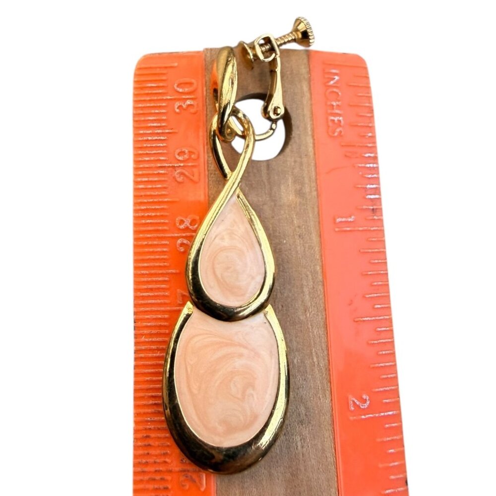 Napier Gold Tone Pink Swirl Enamel Teardrop Clip-On Earrings Vintage 1970s-80s - Picture 7 of 10